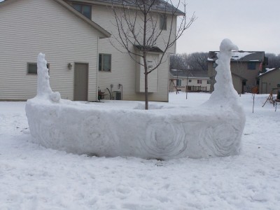 Viking Ship Made of Snow